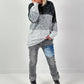 Long pullover model "Block Spark" - grey-multicoloured