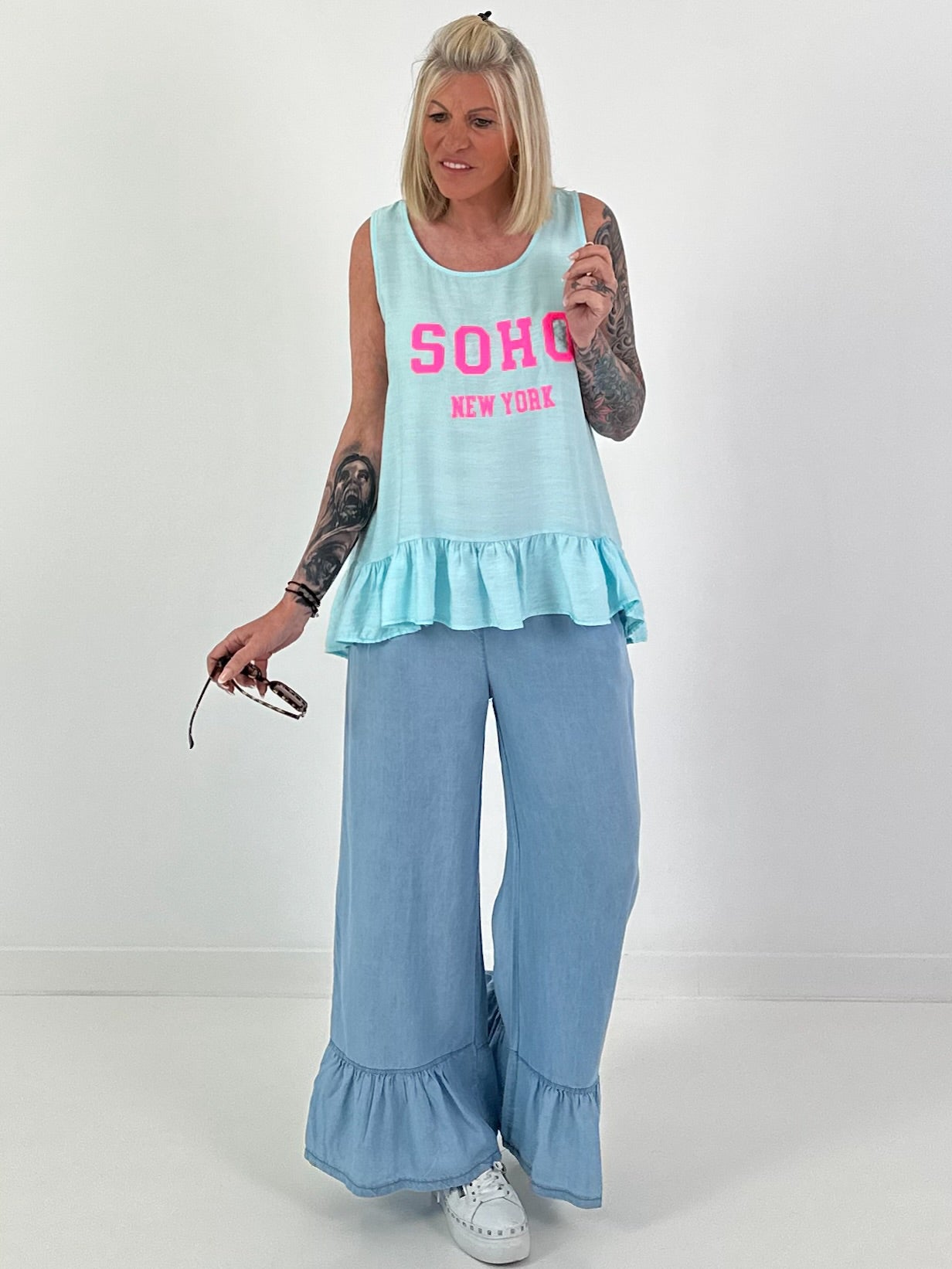 SOHO Top with Flounce - turquoise