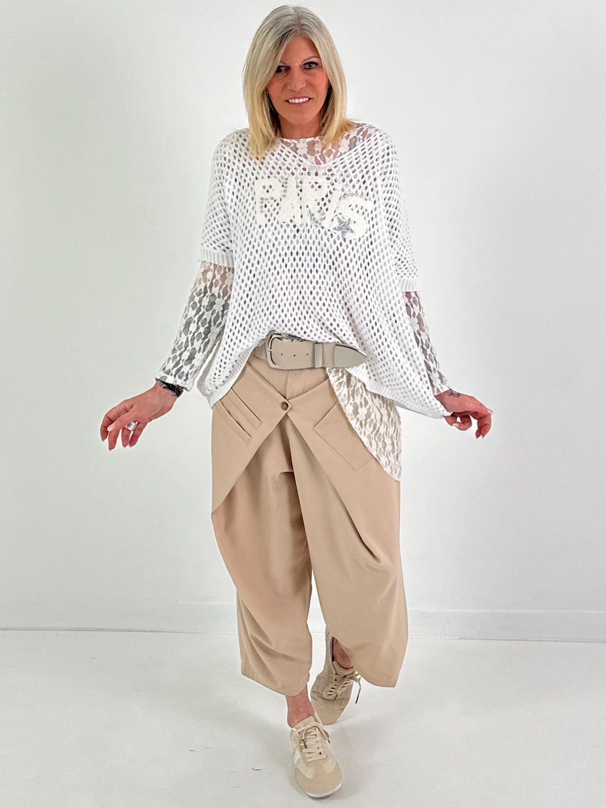 Crochet shirt with print - white