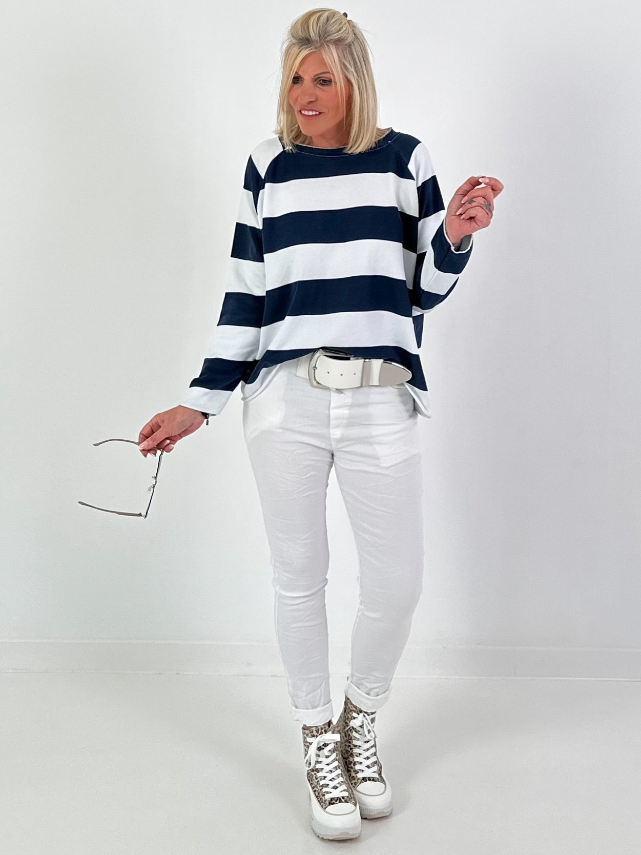 Block stripe sweater - dark blue-white