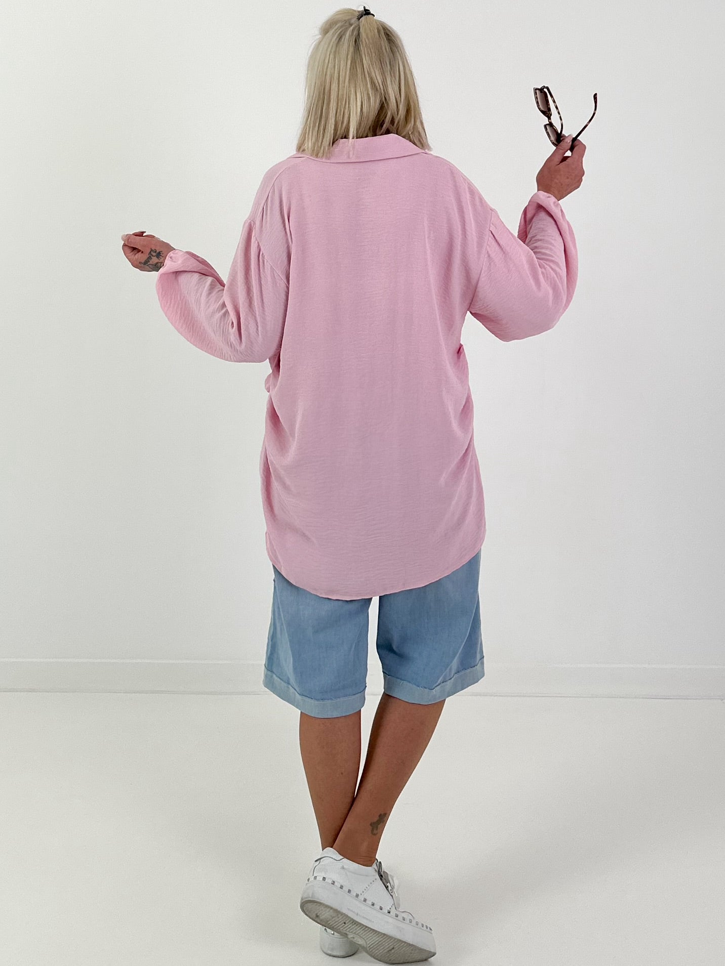 Long blouse with tie — pink