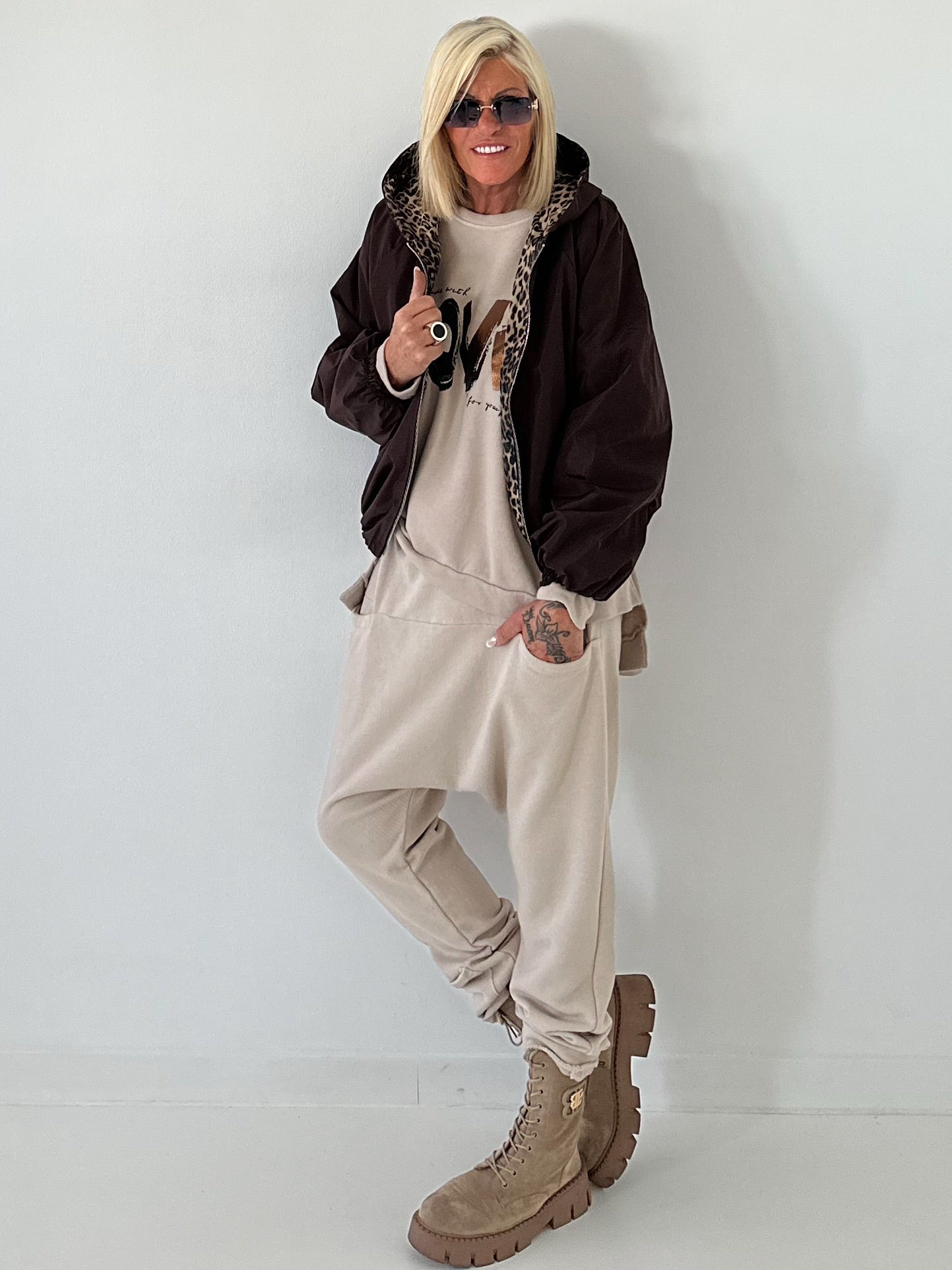 2 in 1 Jacke mit Leo-Print - schoko