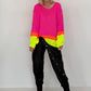 Pullover mit V-Ausschnitt - neonpink-mehrfarbig