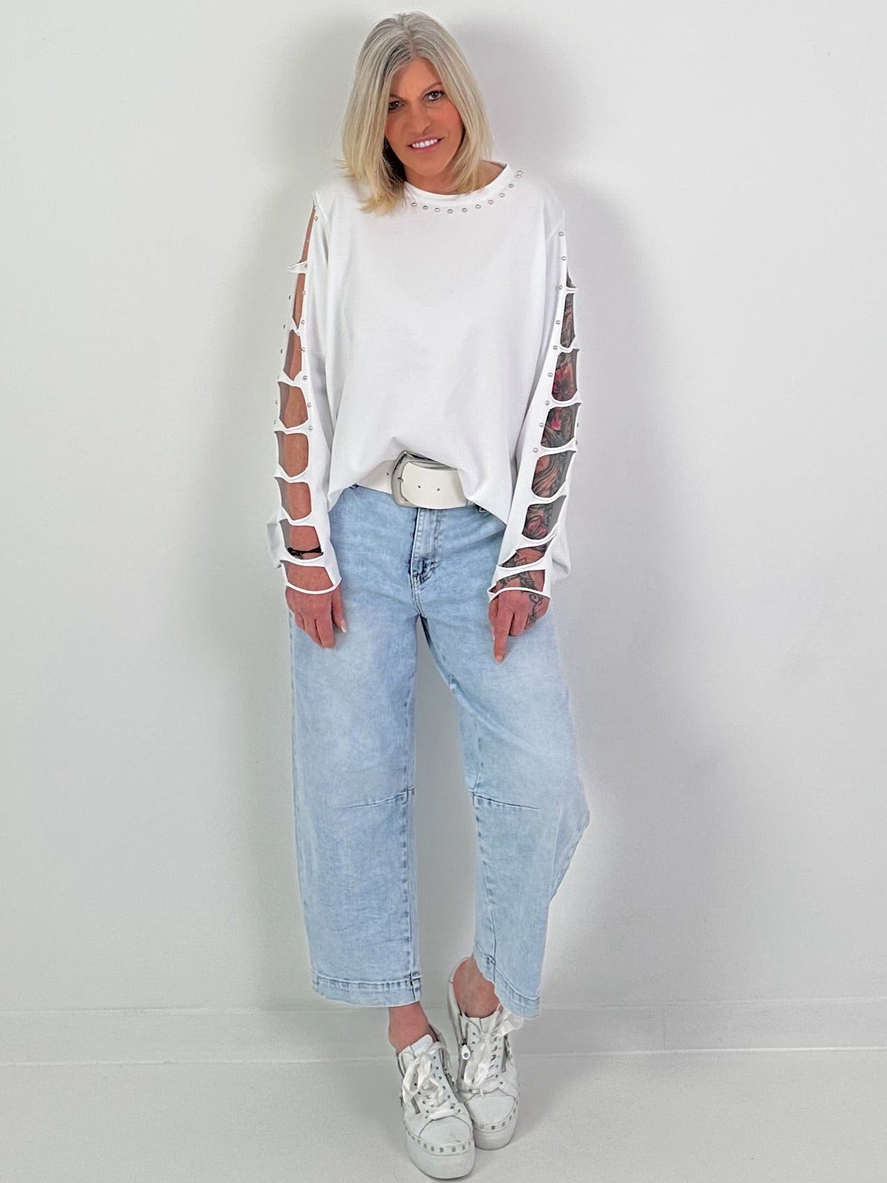 Shirt mit Nieten - weiss