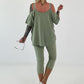 Shirt mit Cold Shoulder und Leo Strass - salbei
