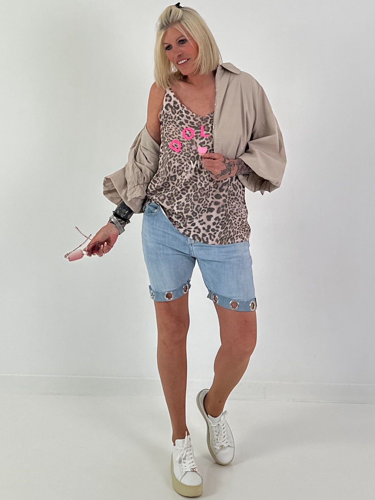 Sommer Crop-Jacke mit halben Arm - beige