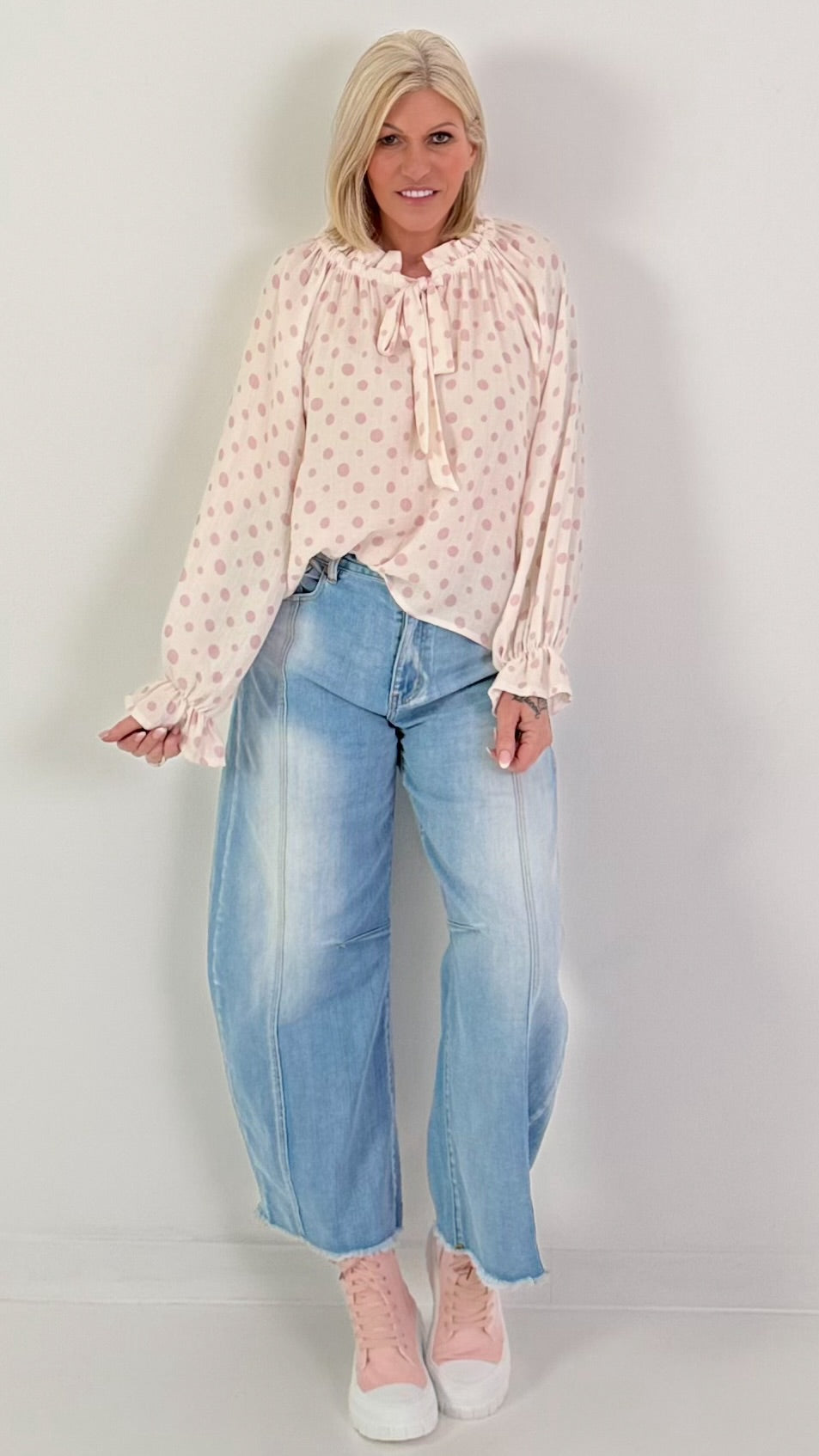 Tuniek met stippenpatroon - wit-roze