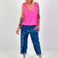 Oversized Top mit silbernen Ösen - neonpink