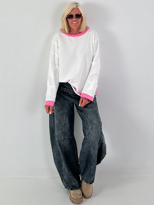 Sweatshirt with trendy star elements - white