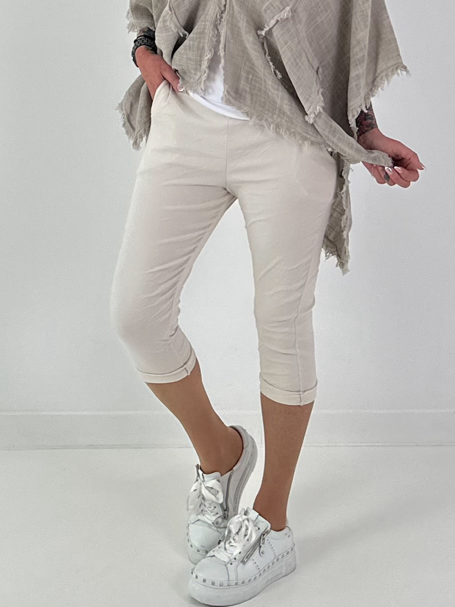 Capri Hose mit Bindeband - beige