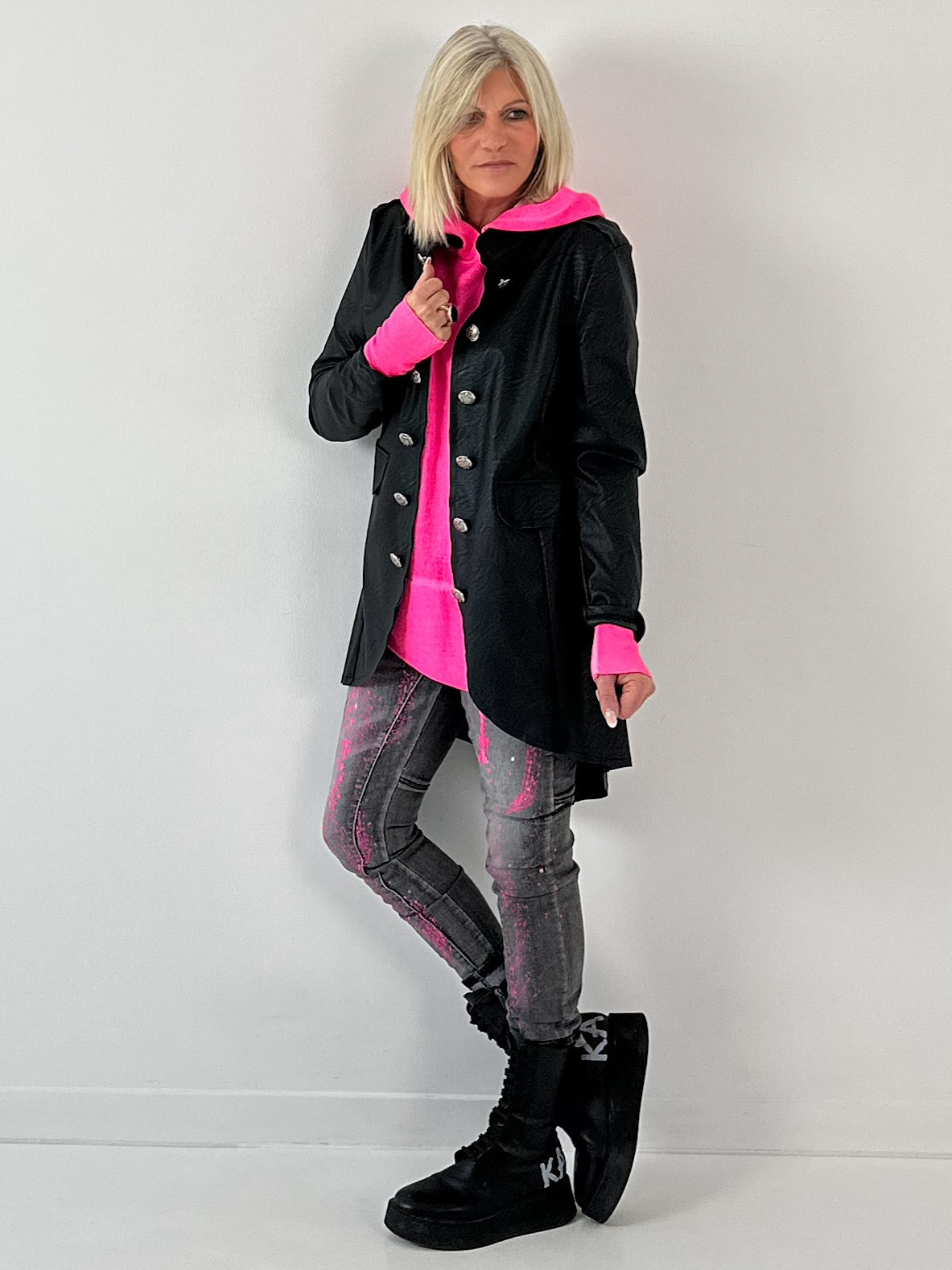 Militair jasje in lederlook model "Midnight Empress" - zwart