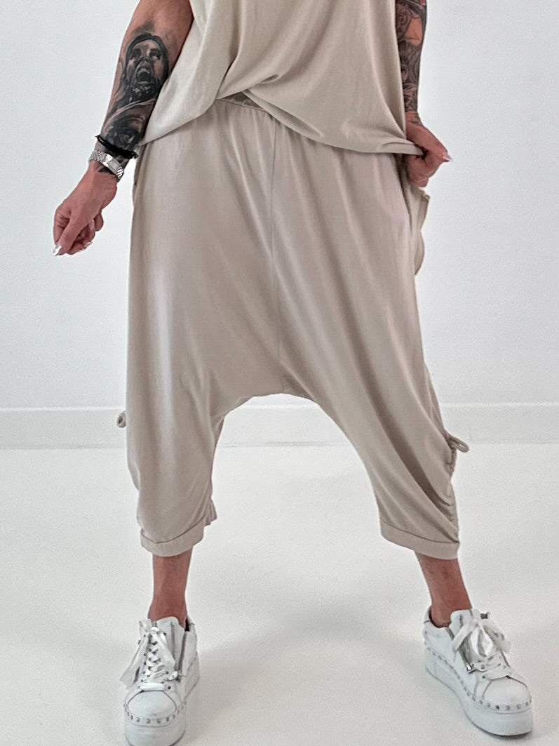 Sweatshirt Baggy mit Beinraffung - beige