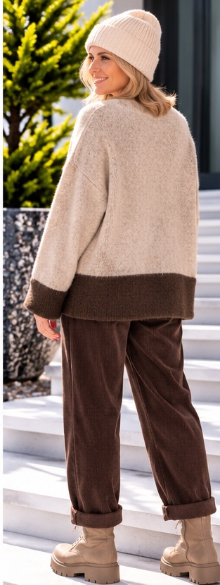 Pullover mit Kontrastsaum - camel-mokka