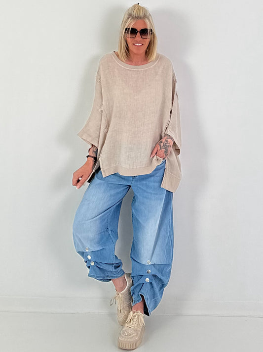 Oversized Leinen Shirt - beige