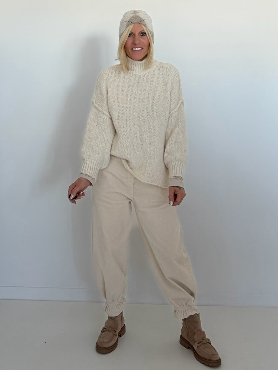 Weiche Strickmütze im Rautenmuster - beige-taupe