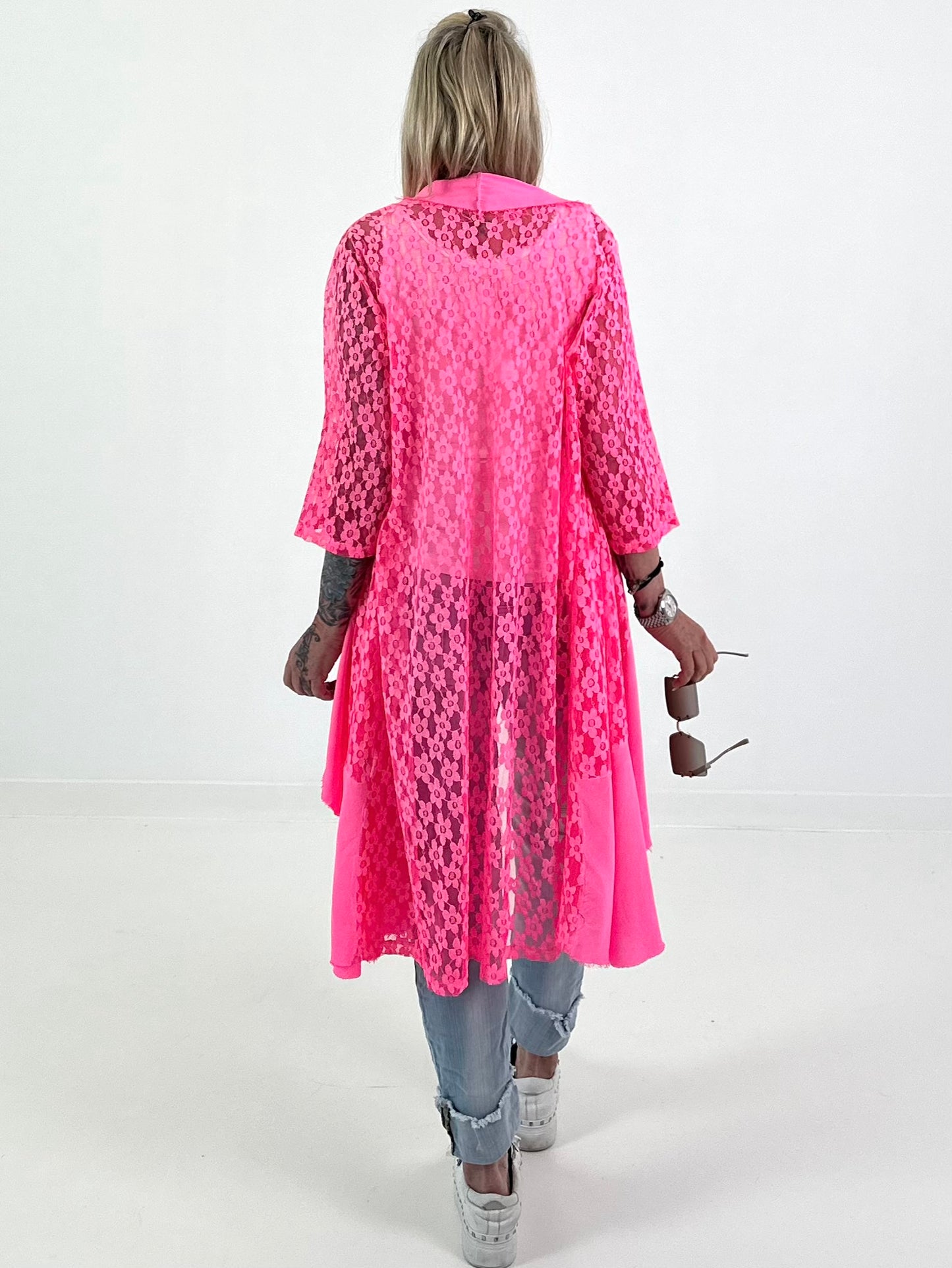 Lace coat in a material mix - neon pink