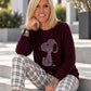 Sweater with rhinestone cartoon motif - burgundy