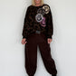 Sweater im Allover-Leo-Print mit Strass- und Glitzer Smileys - mokka-mehrfarbig