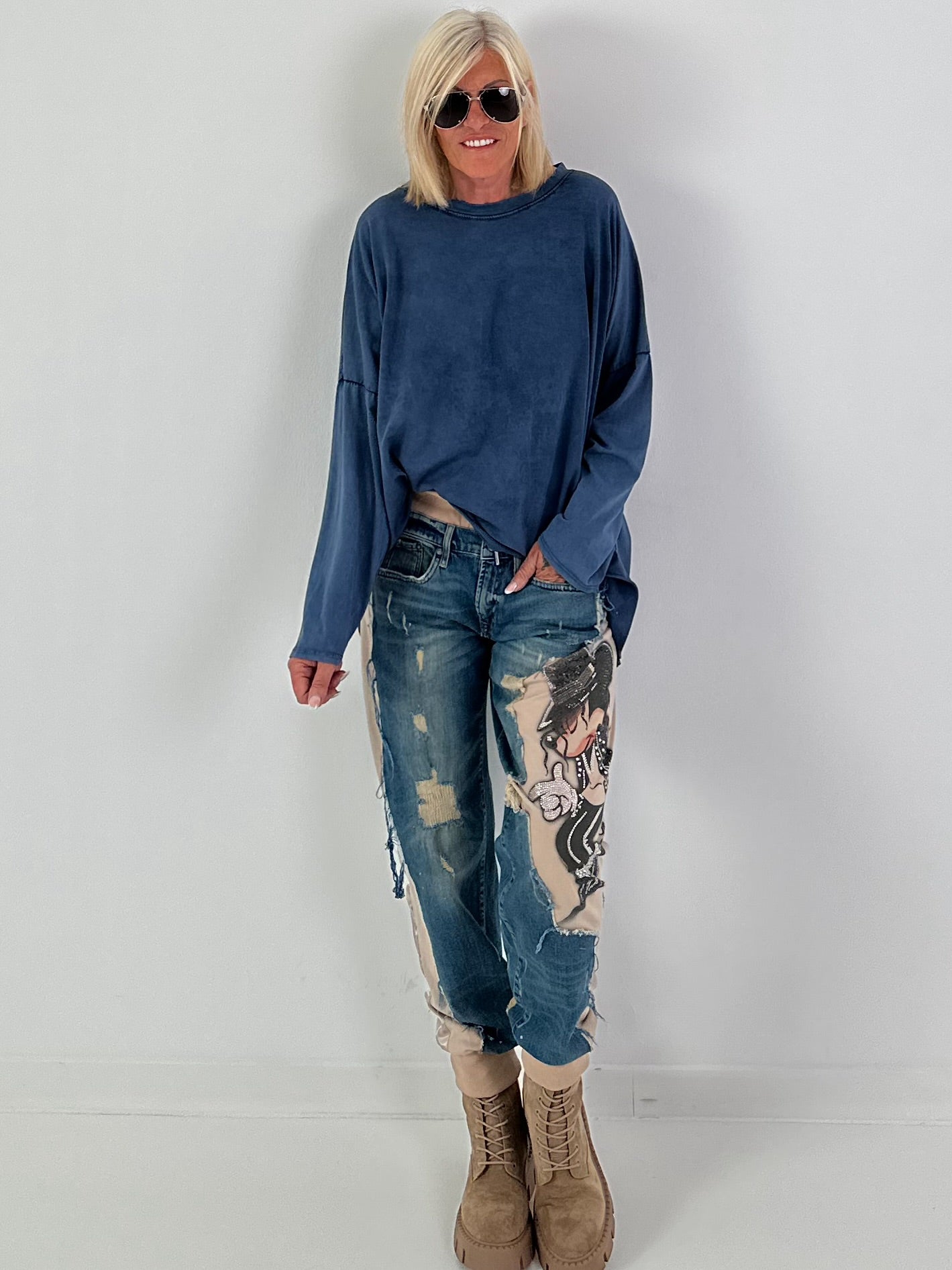 Oversized Shirt stone washed - blau