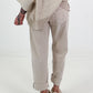 Linnen broek met opgestikte zakken en franjes - beige