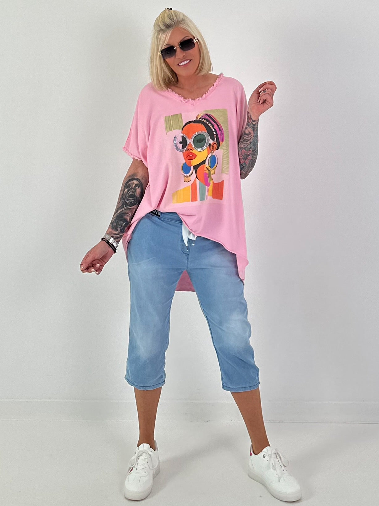 Oversized Shirt with Front Print - Pink