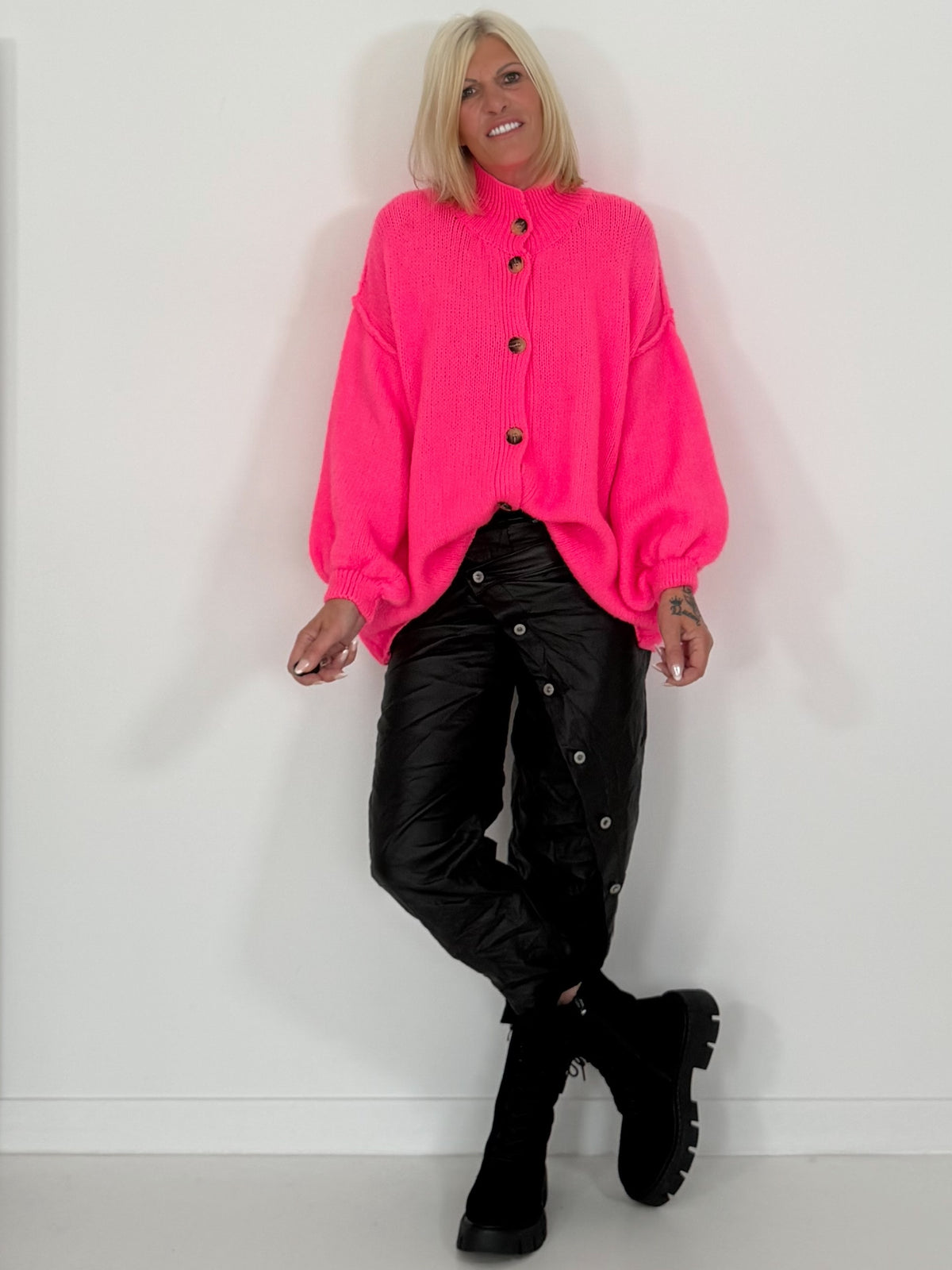 Oversized Strickjacke - neonpink