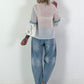 Tunika mit Pailletten und Denim-Details - weiss