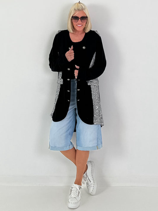 Oversized Leinen-Military Blazer - schwarz