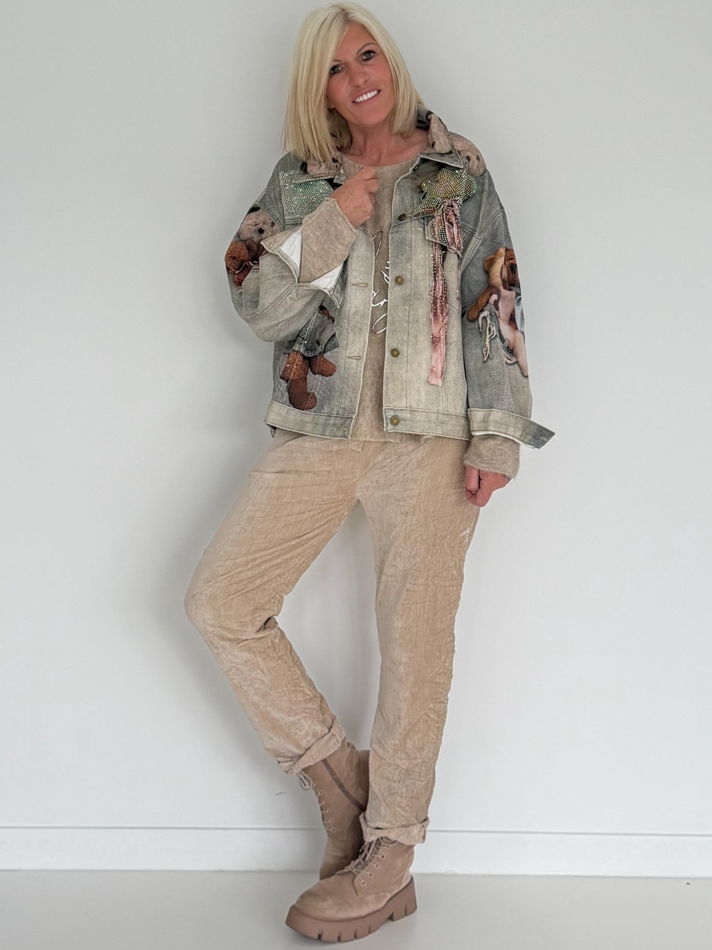 Jeansjacke mit Teddy-Print - used-grey