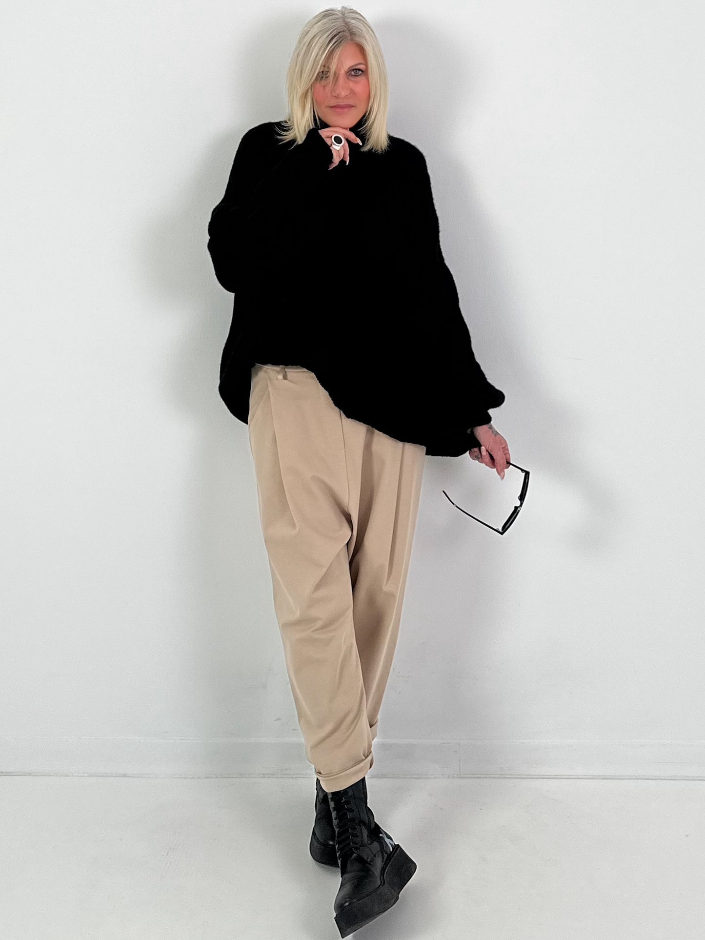 Lässiger Pullover mit Zopfmuster Modell "Pure Cable" - schwarz