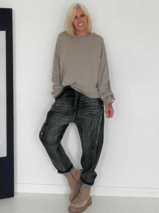 Shirt mit gerafftem Arm - taupe