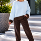 Pullover mit Kontrastsaum - hellblau-mokka