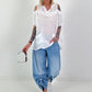 Linen Shirt with Off-Shoulder Cut-Outs - White