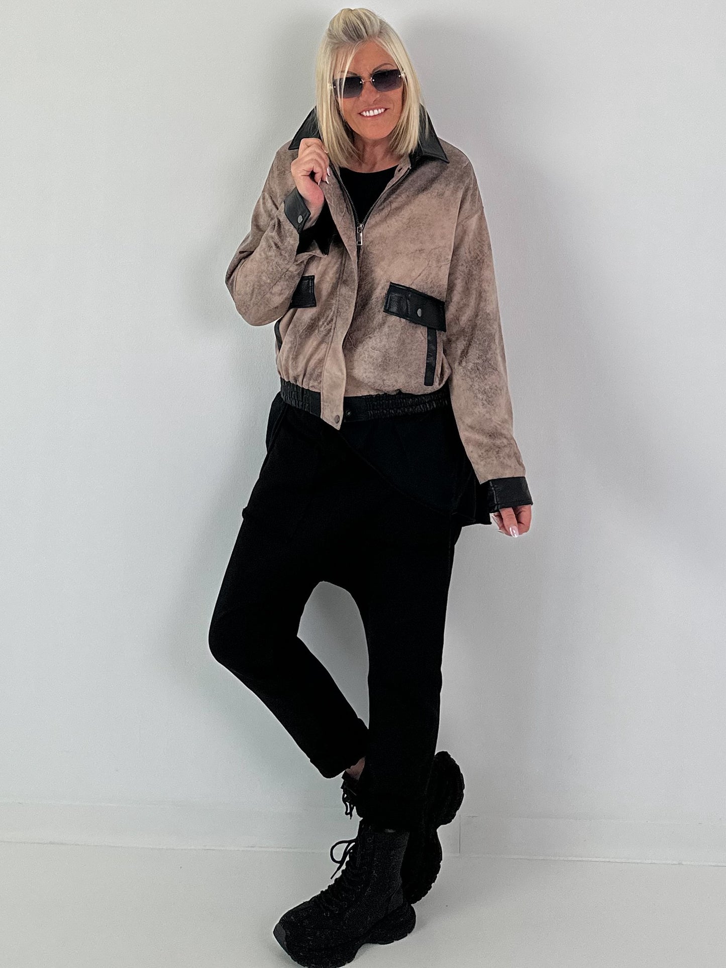 Vintage leather-look blouson jacket - taupe