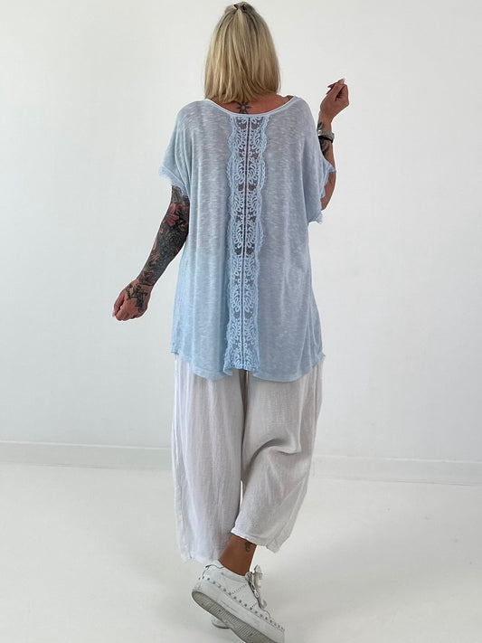 Feinstrickshirt mit raffiniertem Rückenteil - hellblau