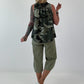 Striped top with ruffled collar - taupe-dark brown