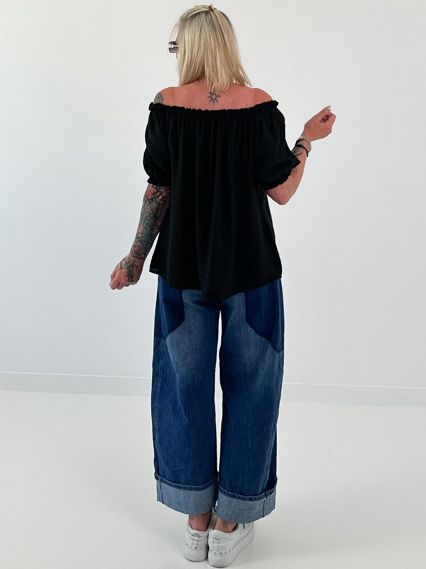 Carmen Tunika mit halben Arm  - schwarz