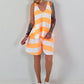 Two-piece with block stripes - white-neon orange