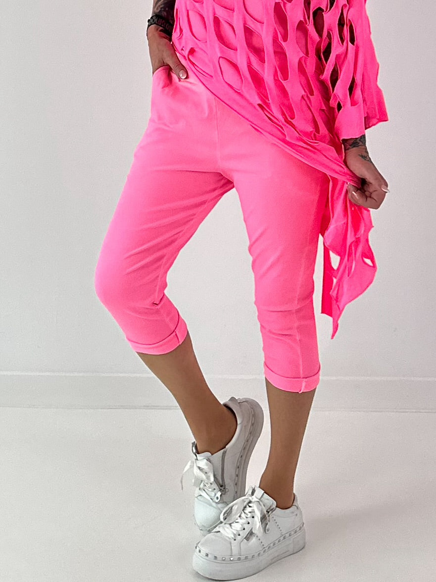Capri Hose mit Bindeband - neonpink