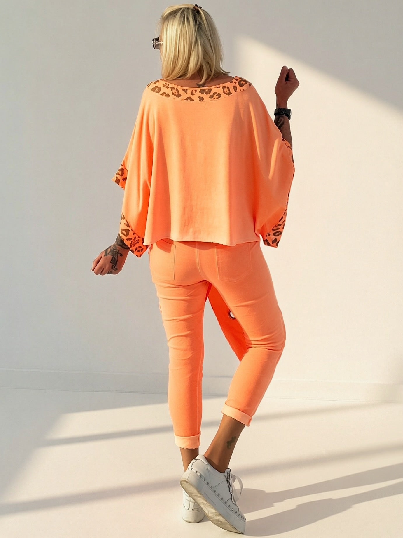 Poncho Shirt mit Leo Print - neonorange