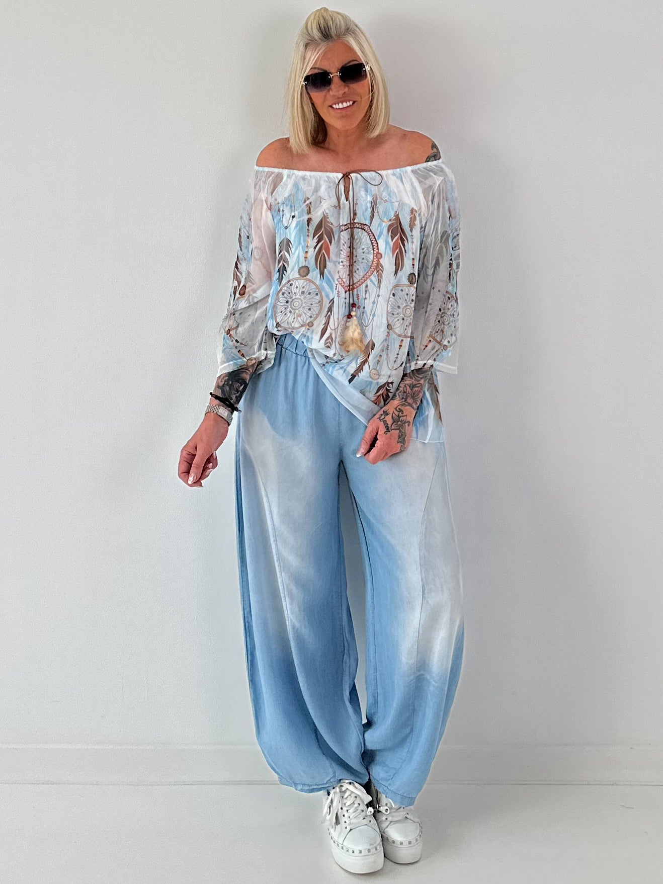 Tunika mit Print - hellblau - mehrfarbig