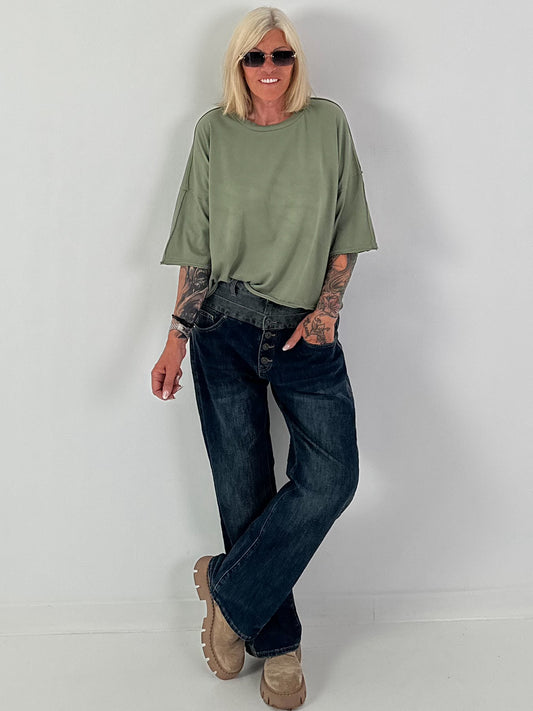 Shirt mit halben Arm und stylischen Außennähten - khaki