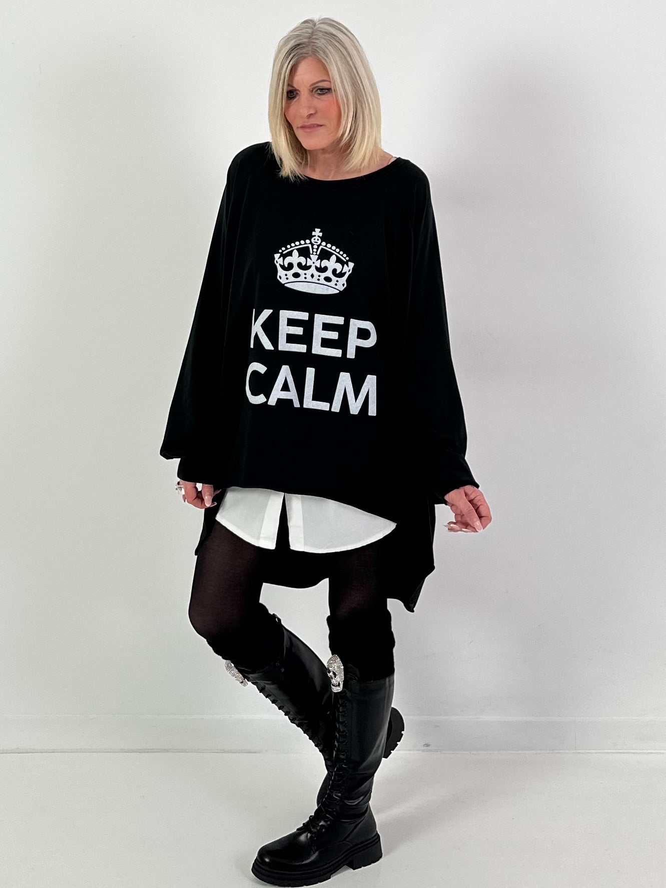Oversized shirt model "KEEP CALM" - black