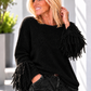 Fringe-look sweater with trumpet sleeves - black