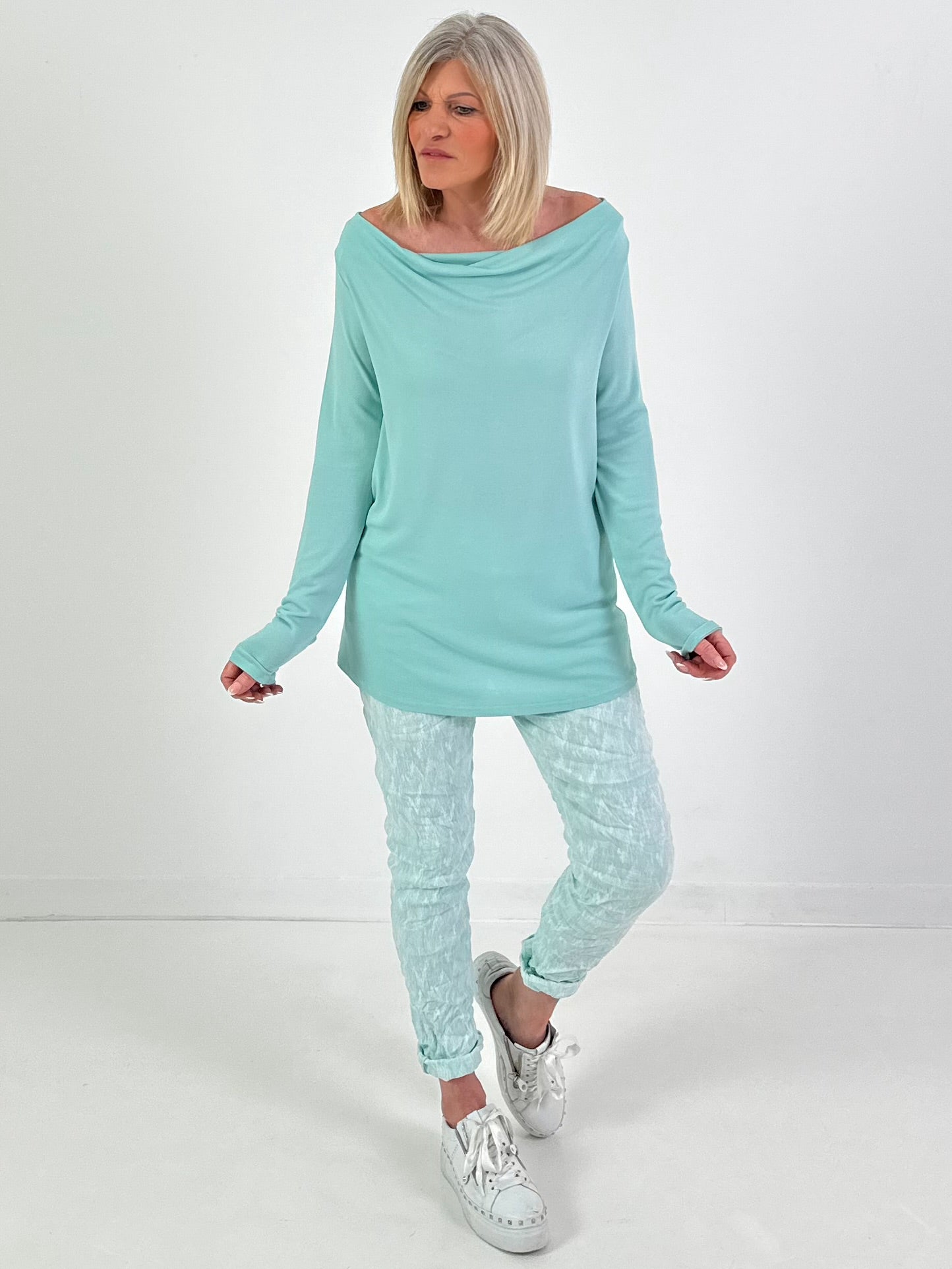 Shirt met watervalhals - mintgroen