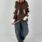 Casual long hoodie with thumb holes and trendy star elements - chocolate