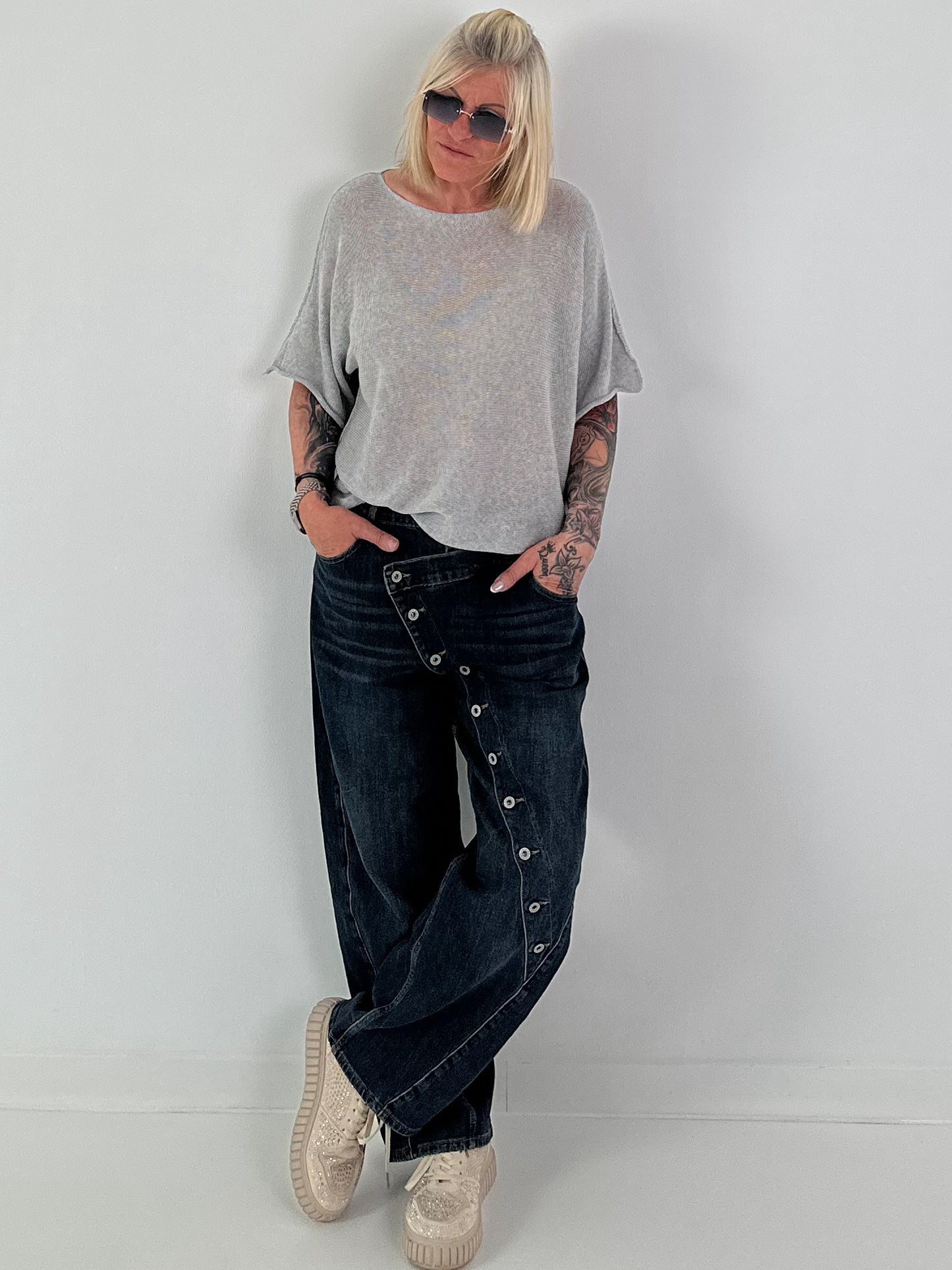 Lightweight sweater with half sleeves - light grey