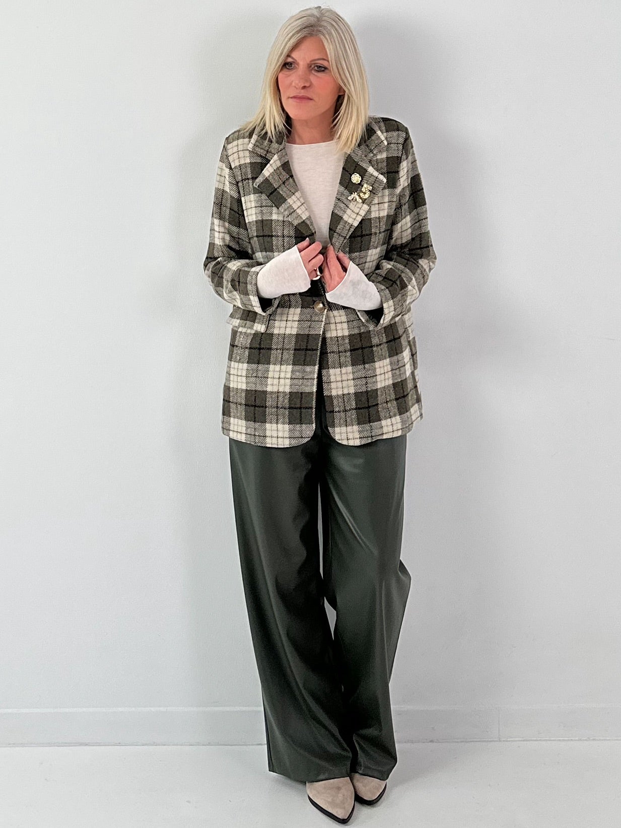 Geruit wollen blazer, model "Royal Check" - olijfgroen-veelkleurig