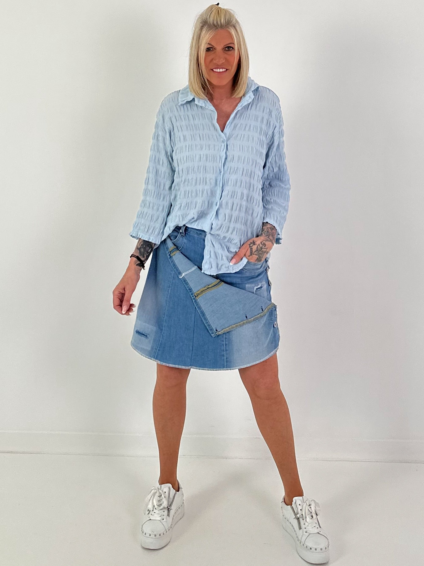 Strukturierte Bluse - hellblau