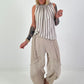 Streifen Top mit Rüschenkragen - taupe-beige